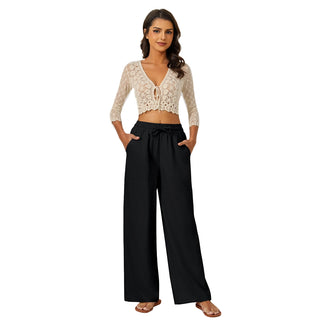 Natural Linen Drawstring Palazzo Pants