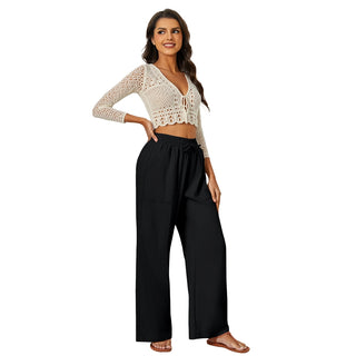 Natural Linen Drawstring Palazzo Pants
