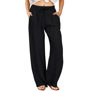 Natural Linen Drawstring Palazzo Pants