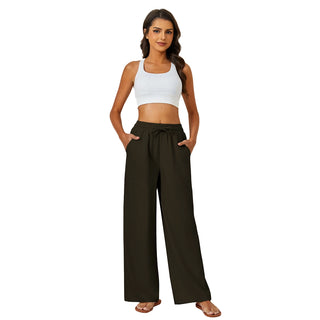 Natural Linen Drawstring Palazzo Pants