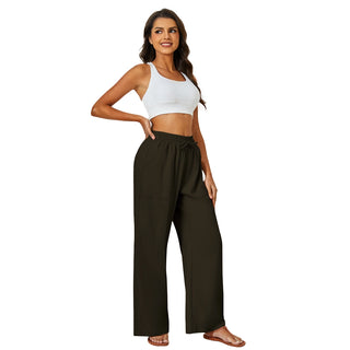 Natural Linen Drawstring Palazzo Pants