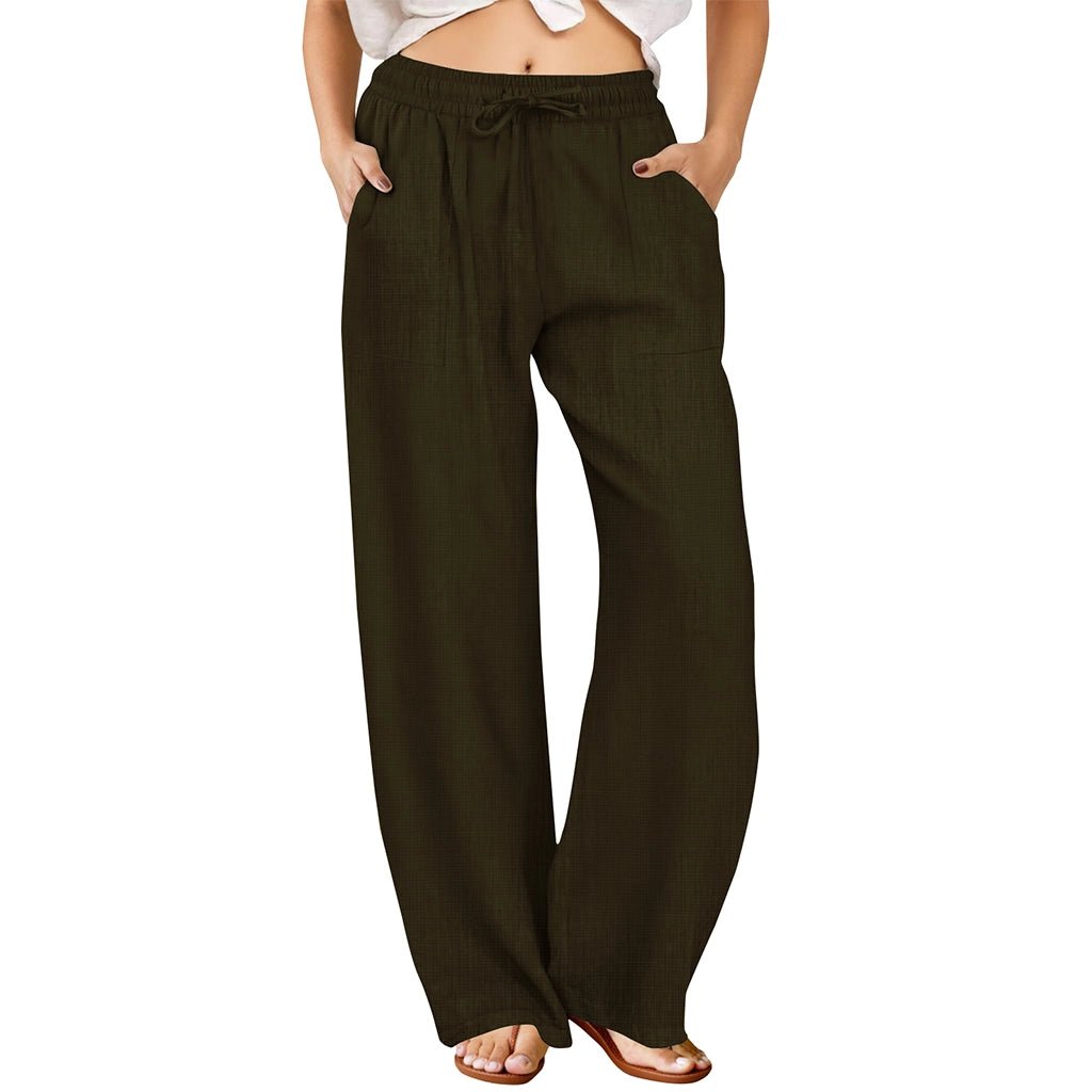 Natural Linen Drawstring Palazzo Pants