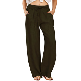 Natural Linen Drawstring Palazzo Pants