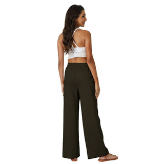 Natural Linen Drawstring Palazzo Pants