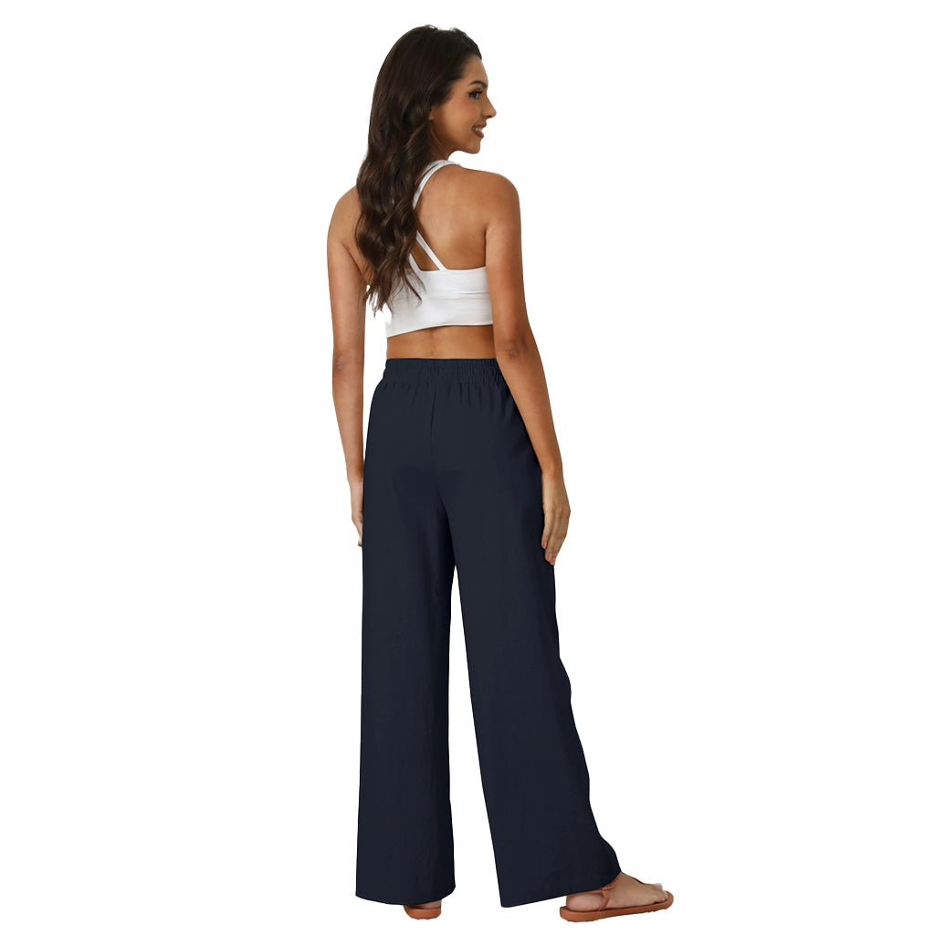 Natural Linen Drawstring Palazzo Pants
