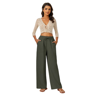 Natural Linen Drawstring Palazzo Pants