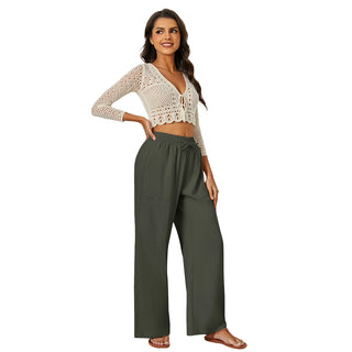 Natural Linen Drawstring Palazzo Pants
