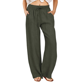 Natural Linen Drawstring Palazzo Pants