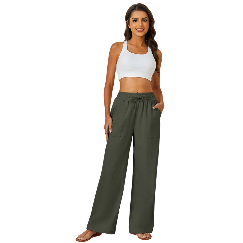 Natural Linen Drawstring Palazzo Pants