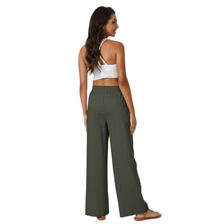 Natural Linen Drawstring Palazzo Pants