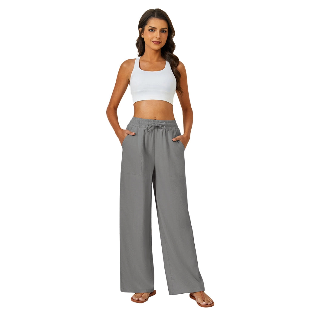 Natural Linen Drawstring Palazzo Pants