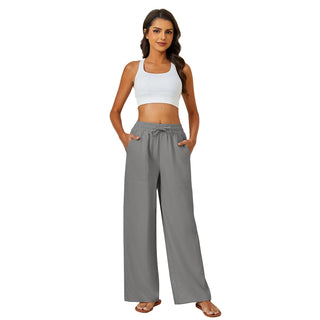 Natural Linen Drawstring Palazzo Pants