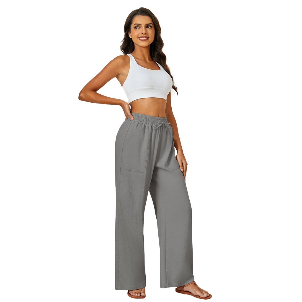 Natural Linen Drawstring Palazzo Pants