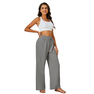 Natural Linen Drawstring Palazzo Pants