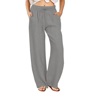Natural Linen Drawstring Palazzo Pants