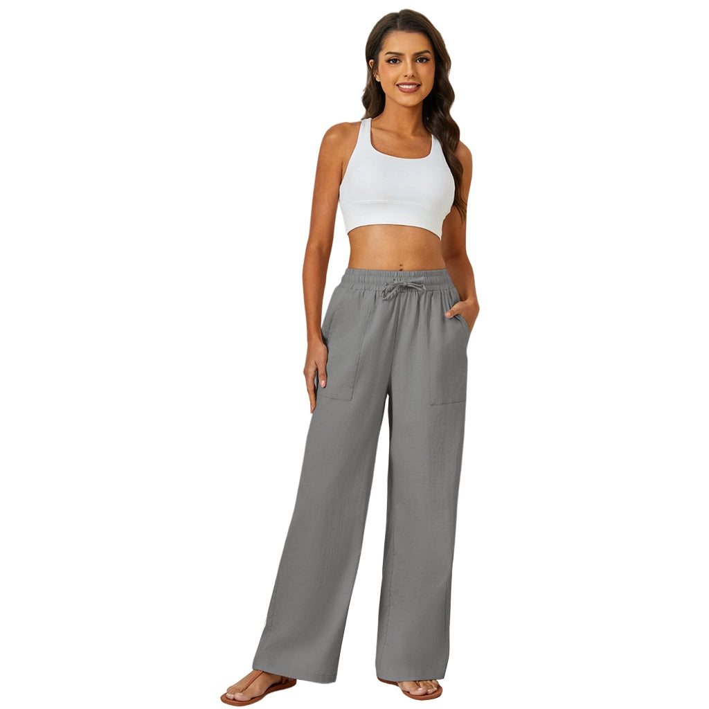 Natural Linen Drawstring Palazzo Pants