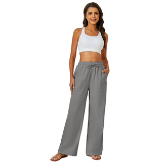 Natural Linen Drawstring Palazzo Pants