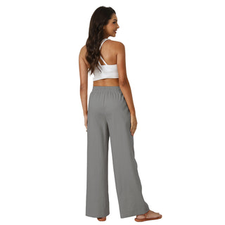 Natural Linen Drawstring Palazzo Pants
