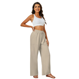 Natural Linen Drawstring Palazzo Pants