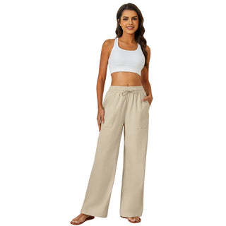 Natural Linen Drawstring Palazzo Pants