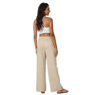 Natural Linen Drawstring Palazzo Pants